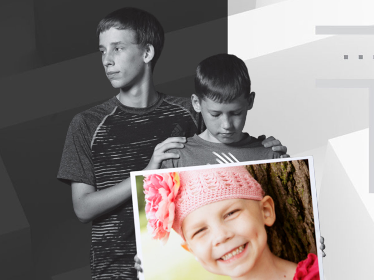 Noah and John Weitz with a picture of their sister, Anna.